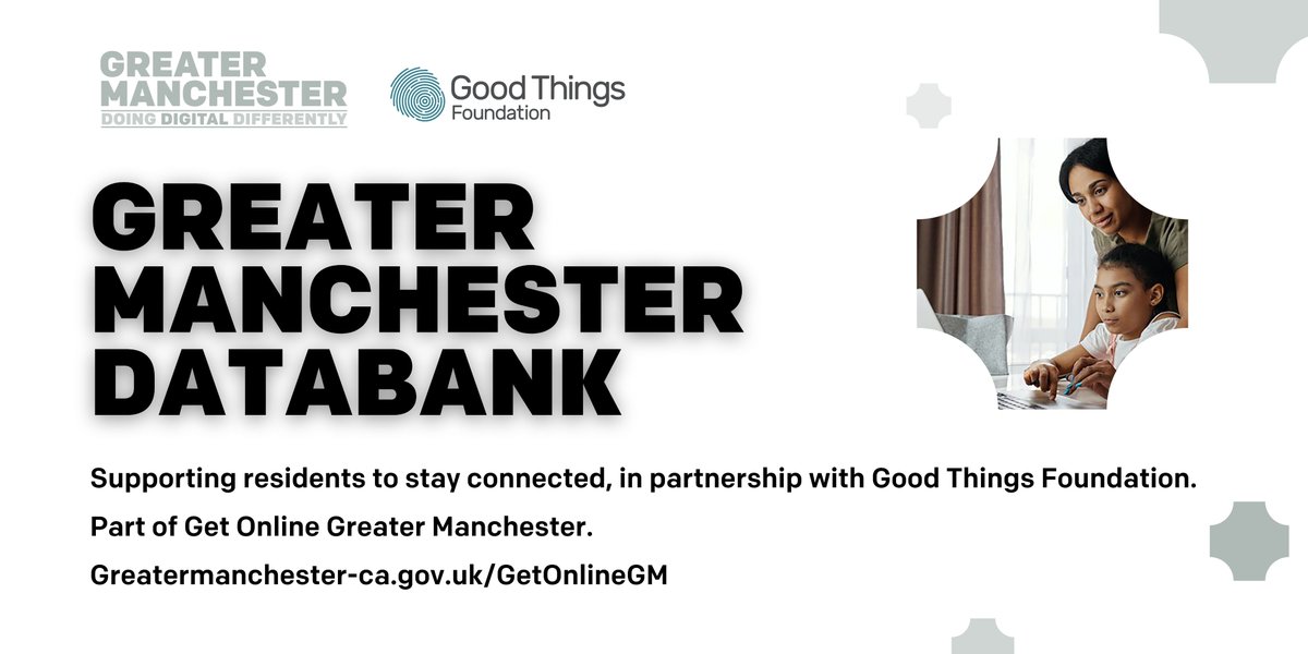 GMCAdigital's tweet photo. 📱 The #GMDataBank has supported over 2️⃣1️⃣, 0️⃣0️⃣0️⃣ residents across Greater Manchester to get online with free mobile data.
Low-income residents can find support to stay online, helping families stay connected over the holidays⬇️
https://t.co/nY9tSNrh8P
#GetOnlineGM https://t.co/6AjiTBcFtn