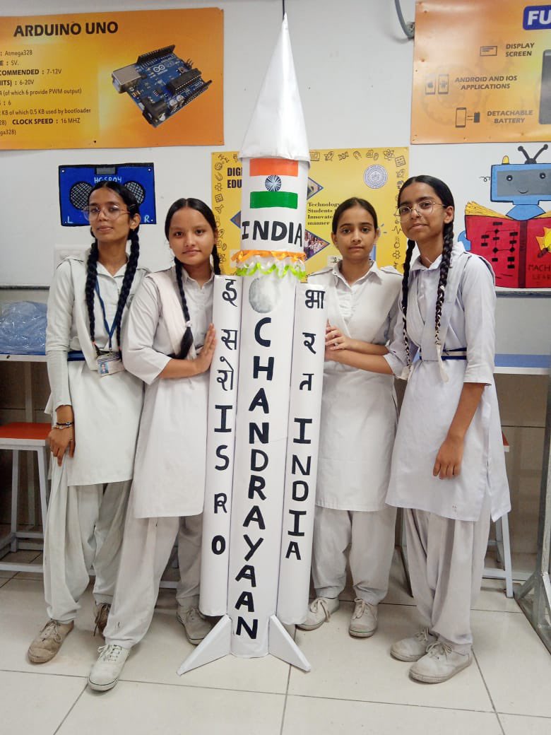 SkvDhakka's tweet photo. Students of SKV DHAKKA 1309025 expressed their pride and joy regarding India’s remarkable accomplishments-   best wishes to Chandrayaan 3 on this historic day.
 May your moon landing be a magical success! @Dir_Education @AtishiAAP @PbpandeyB @gupta_iitdelhi #Chandrayaan3 https://t.co/EQgOG2H5N2