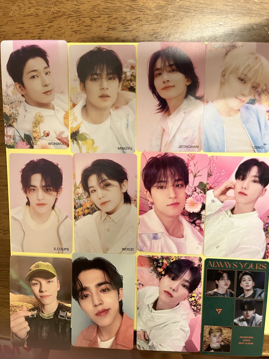 y19972000H's tweet photo. SEVENTEEN セブチ always yoursトレカ 交換

譲）エスクプス、ジョンハン、ホシ、ウォヌ、ウジ、ミンギュ、バーノン、ディノ、ヒポチ

求）ミンハオ、ジュン

※ジュンはHMV特典のみ交換希望です。
郵送での交換となります。
条件合う方お気軽にお声かけください🙇‍♀️ https://t.co/DxdxV6NkEY