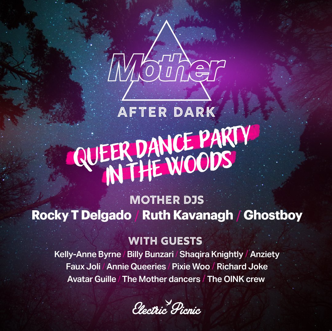 @motherdublin are bringing the dancefloor to the forest floor once again!🌲🌙🪩 
Expect the best DJs, dance-party drag, and queer performers at the most decadent late-night, queer dance party that Stradbally’s ever seen!🕺🪩💃
electricpicnic.ie/news/mother-20…