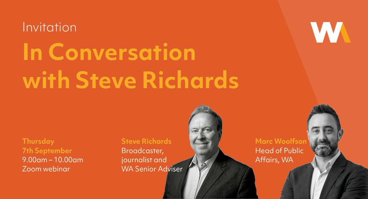 WA Communications (@wa_comms) on Twitter photo Join <a href="/steverichards14/">steve richards</a> and <a href="/mrwoolfson/">Marc Woolfson</a> on 7th September for our latest political insights webinar. They will explore an agenda-setting Autumn including potential reshuffles, a pivotal party conference season, the Autumn Statement and more.
✉️RSVP at events.rsvp@wacomms.co.uk Join <a href="/steverichards14/">steve richards</a> and <a href="/mrwoolfson/">Marc Woolfson</a> on 7th September for our latest political insights webinar. They will explore an agenda-setting Autumn including potential reshuffles, a pivotal party conference season, the Autumn Statement and more.
✉️RSVP at events.rsvp@wacomms.co.uk