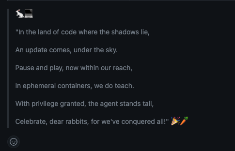 Okay <a href="/coderabbitai/">CodeRabbit</a> is legit awesome!
It had some cringe comments, but the overall UX seems amazing, and on top of it I love the poem!