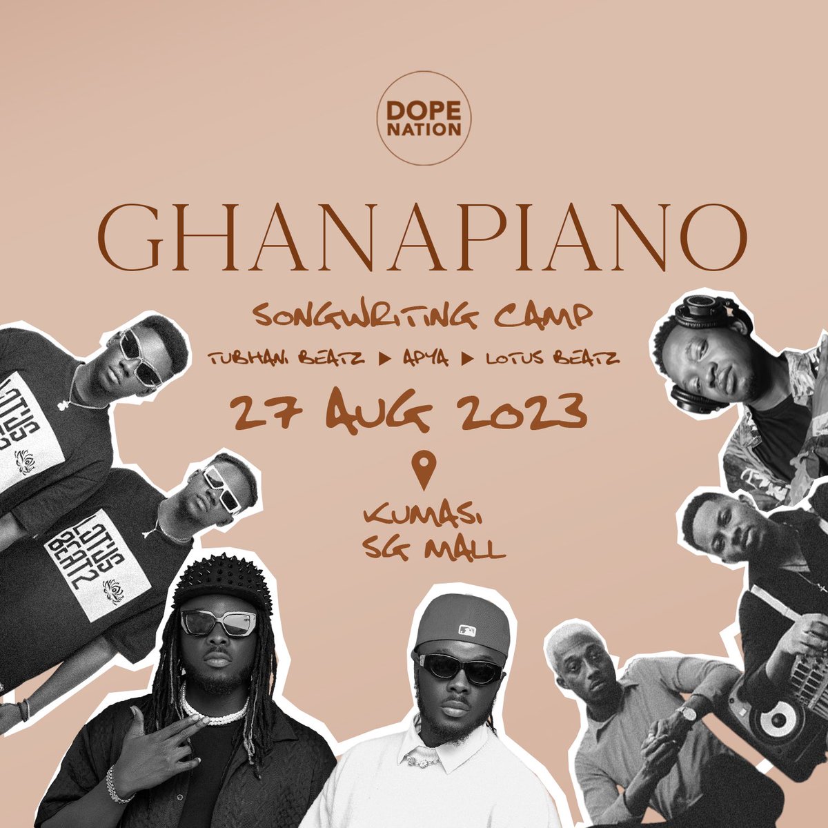 GhDopeNation's tweet image. GHANAPIANO Song Writing Camp. 
Join us in this workshop of Amazing Producers while we share Musical intelligence and make new Projects of this new genre.
All Artists and Producers are cordially Invited. 
THE GHANAPIANO WAY 🇬🇭🙏🏾
@denswag @TubhaniBeatz @ApyaGH  @Lotusbeatz1