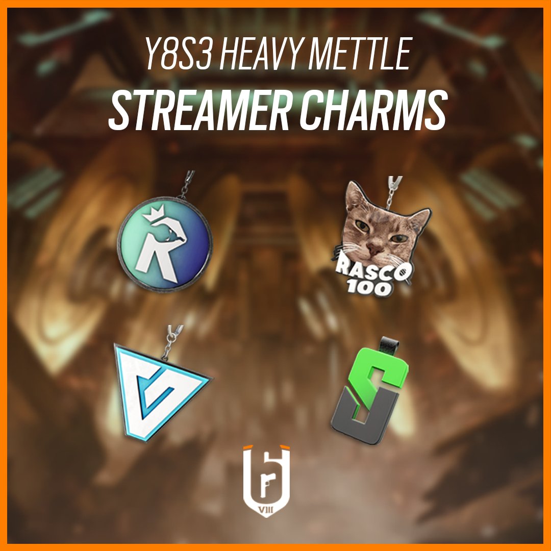 Rainbow6Game's tweet photo. 💥 New season means new Streamer Charms! Check out our latest addition coming along to Operation Heavy Mettle. 💥

@EmreBekmezcii 
@Rasco100
@Vetel_GG 
@OneShooter_
