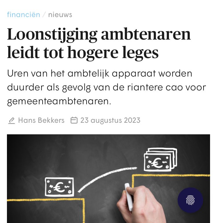 Ah ja, en riante cao’s in de zorg tot hogere zorgpremies, bij de politie tot hogere belastingen en bij de Albert Heijn tot duurdere boodschappen. Nieuwswaarde? Loonstijgingen leiden vaak tot prijsstijgingen. ⁦<a href="/BBnieuws/">Binnenlands Bestuur</a>⁩ ⁦<a href="/vng_magazine/">VNG Magazine</a>⁩