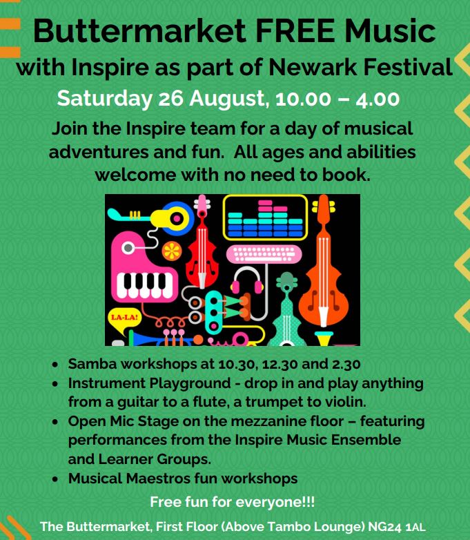 Inspire Music (@inspiremusnotts) on Twitter photo This Saturday in Newark!
Join the @nottsmusichub team from 10-4pm at the Buttermarket <a href="/NewarkFestival/">Newark Festival</a>
๐ FREE workshops ๐ Open Mic stage
๐ FREE instrument drop-in sessions
Download the Festival guide: newarkfestival.co.uk This Saturday in Newark!
Join the @nottsmusichub team from 10-4pm at the Buttermarket <a href="/NewarkFestival/">Newark Festival</a>
๐ FREE workshops ๐ Open Mic stage
๐ FREE instrument drop-in sessions
Download the Festival guide: newarkfestival.co.uk