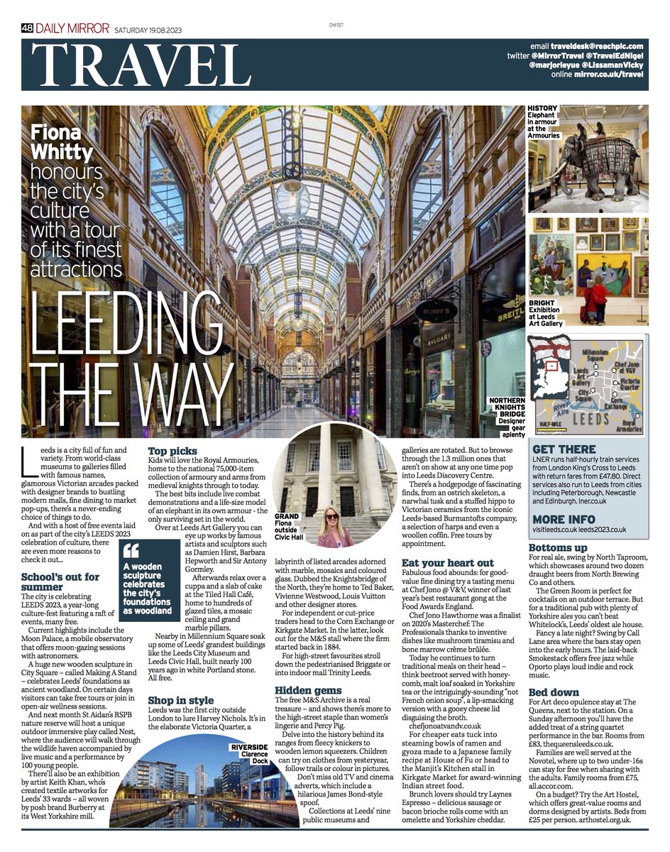 We're 'Leeding the Way!' Great write up on why Leeds should be your next cultural city-break in the @DailyMirror this week by Fiona Whitty @luckybaggage #VisitLeeds #LoveLeedsLonger