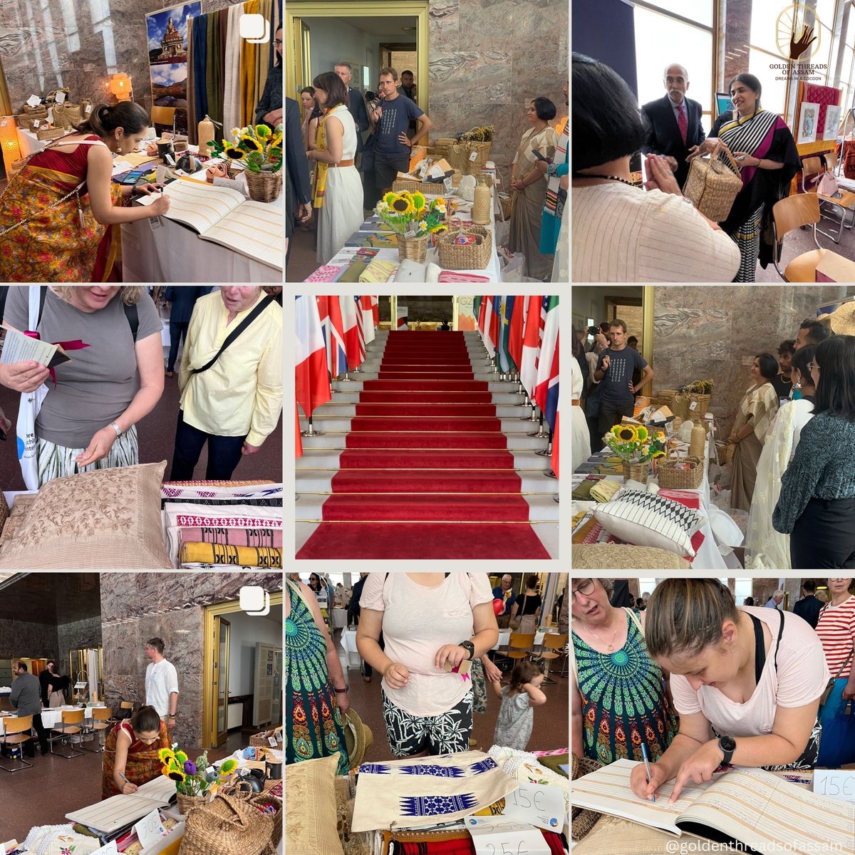 Visitors Delighting in @goldenthreadsofassam ‘s Artistic Creations held at @auswaertigesamt ‘s Open Day programme organised by @indiaingermany @thetagorecentre 

#goldenthreadsofassam #muga #mugasilk #weaversofindia #handloomofindia #artisansofindia #harvesttohandloom