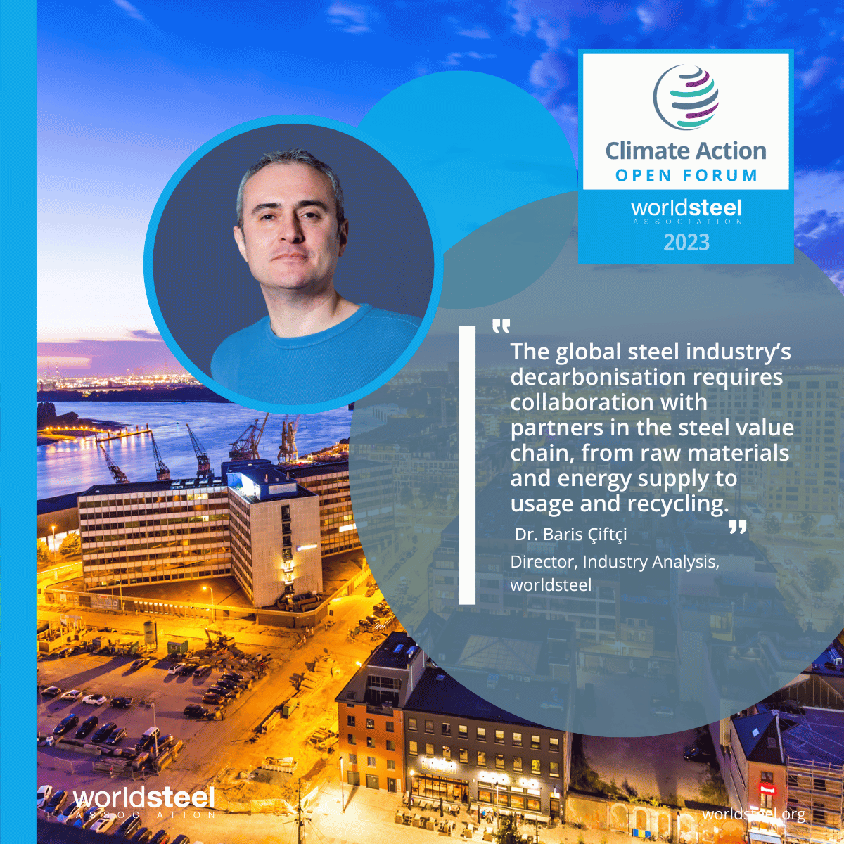 worldsteel's tweet photo. At #OpenForum2023, join worldsteel's Dr. Baris Çiftçi to gain valuable insights on raw material requirements for #steel industry #decarbonisation. We'll discuss challenges &amp; how to create green partnerships for the net-zero ambition.

More info https://t.co/UZBhlE0w9k https://t.co/lQPAJco1ZQ