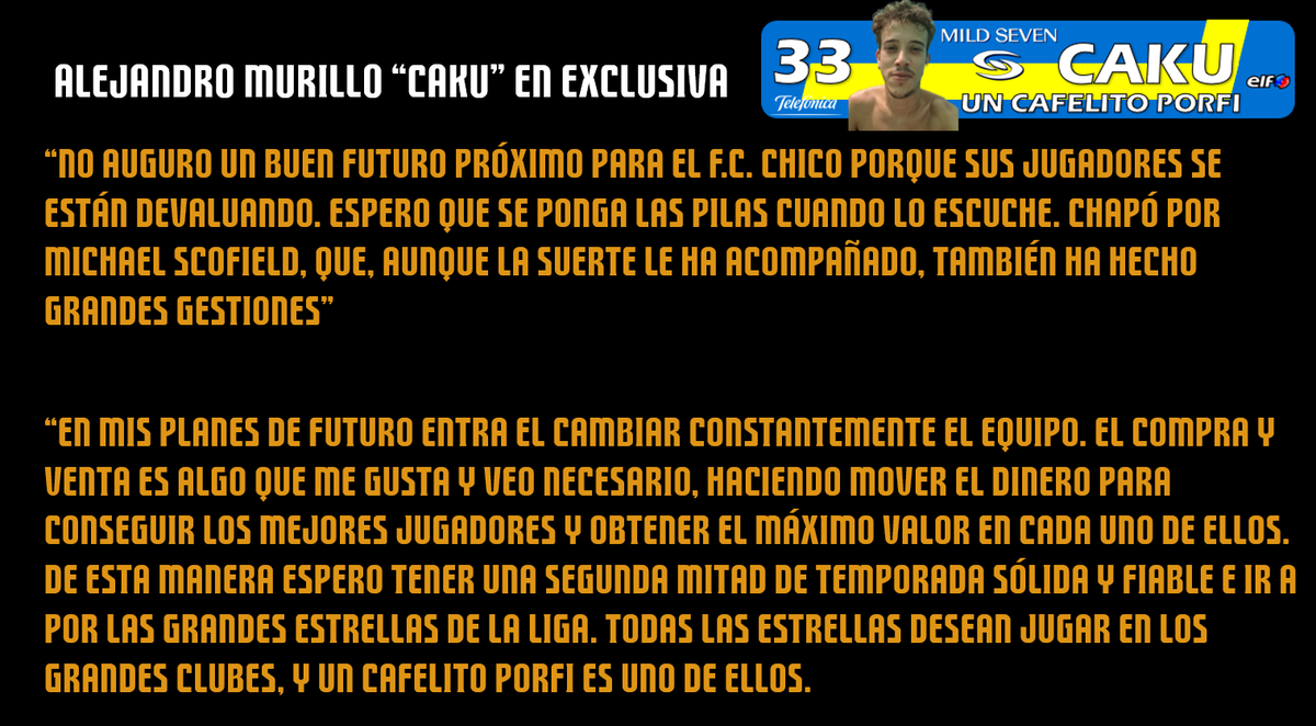 fantasyQNLV's tweet photo. Esta semana se ha pasado por los micrófonos de nuestra liga Caku, el presidente de "Un Cafelito Porfi". Ha repasado la actualidad de su club, se ha atrevido a hablar de otros equipos y ha dado su opinión sobre la nueva Copa del Rey https://t.co/FQelWVj0Ae