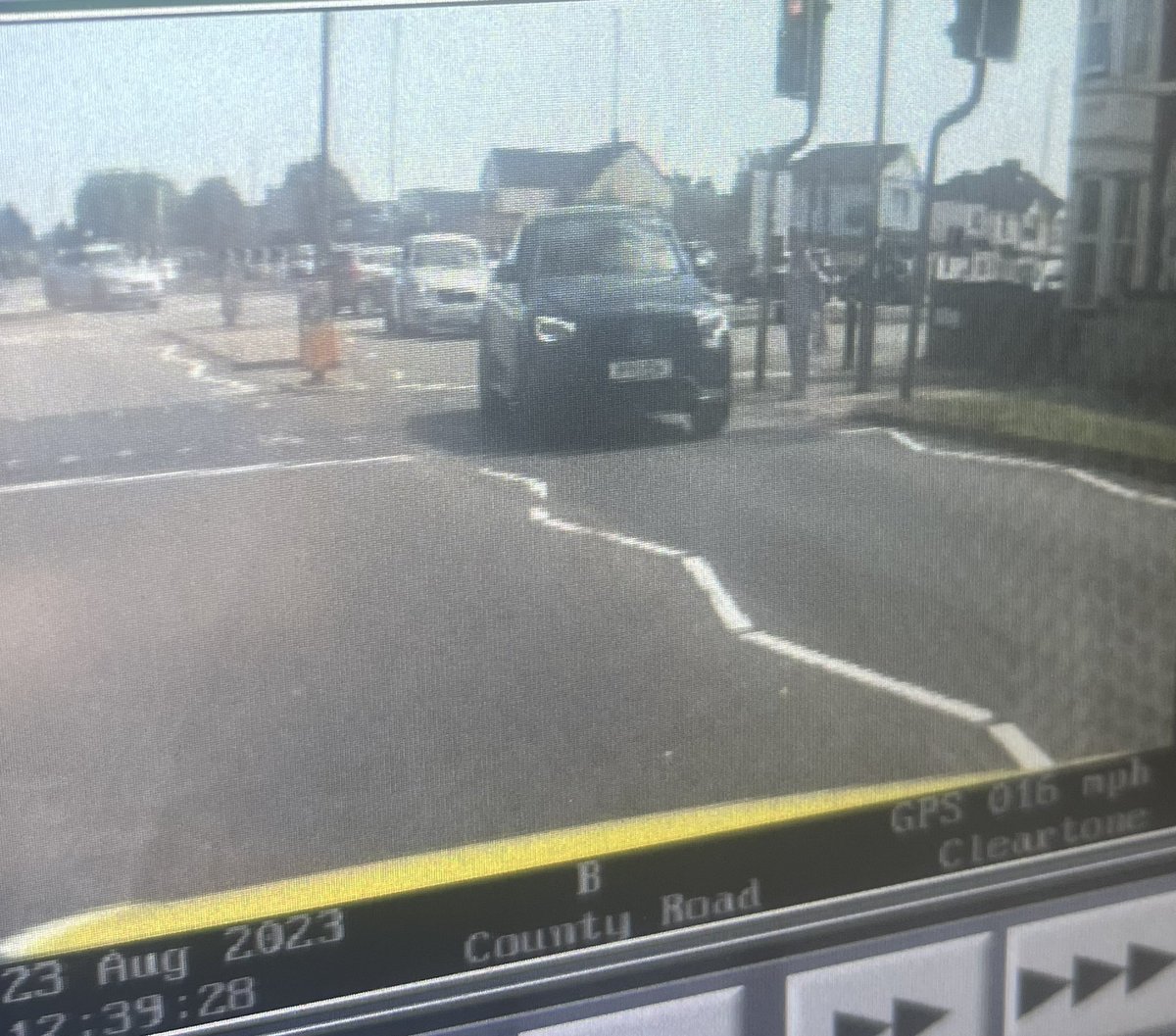 Mercedes driver caught running the red light on County Road just as a pedestrian was waiting to cross. Papers issued. In the book. #FatalFive #ProjectZero