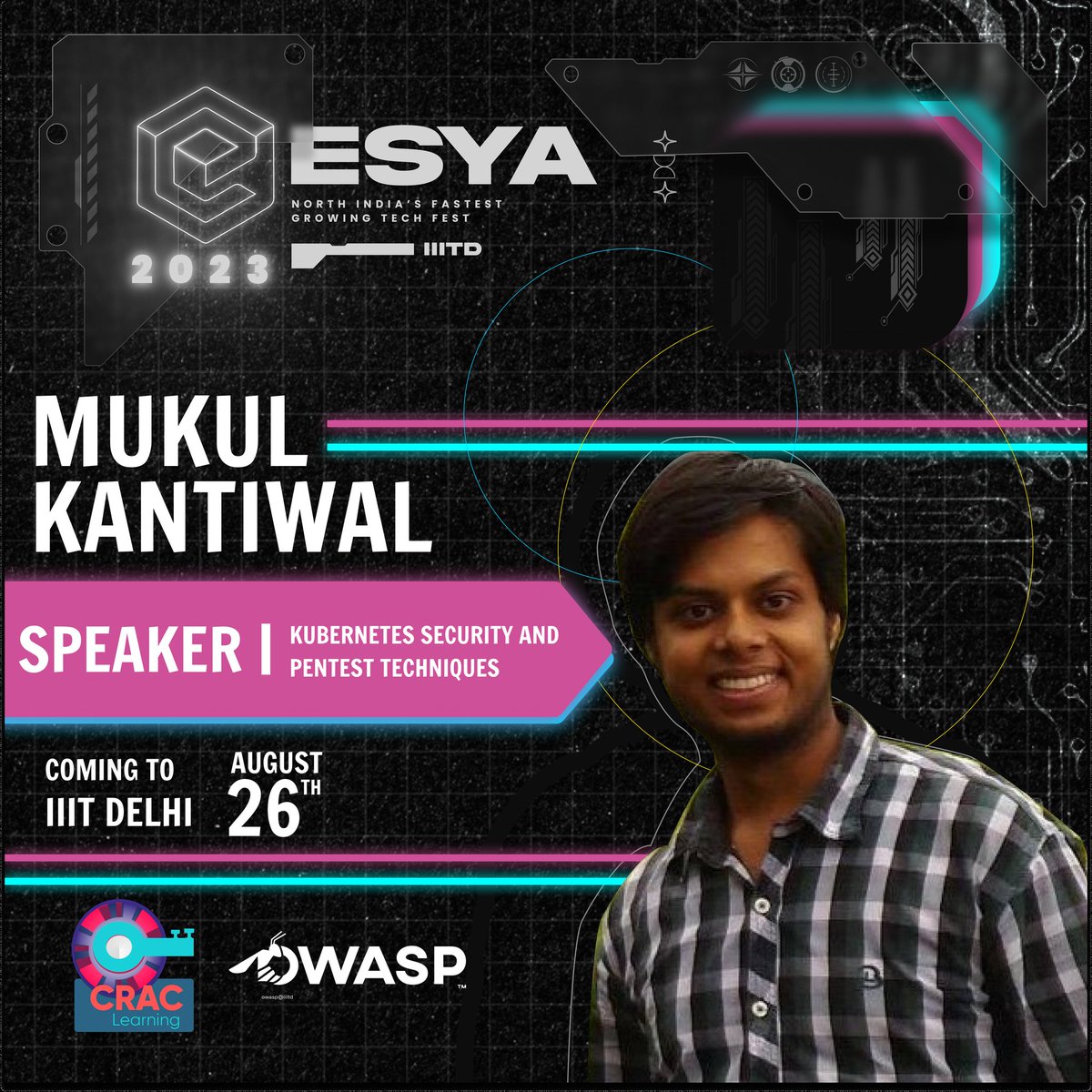 EsyaIIITD's tweet photo. Join us for an electrifying session with Cybersecurity Guru Mukul Kantiwal at Esya'23. Get ready to be inspired, educated, and empowered in the world of cybersecurity as we dive deep into Kubernetes Security and Pentest Techniques. 

This talk is brought to you by @CRAC_Learning https://t.co/UYaT0SB2pY