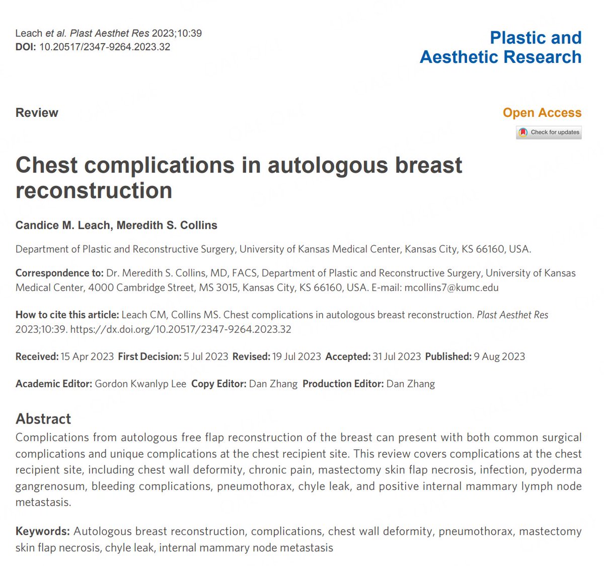 #Chest #Complications #Autologous #Breast
Dr. Meredith S. Collins's team presents a valuable Review👇👇
📑This review covers complications at the chest recipient site, including chest wall deformity, chronic pain, mastectomy skin flap necrosis...
🔗parjournal.net/article/view/6…