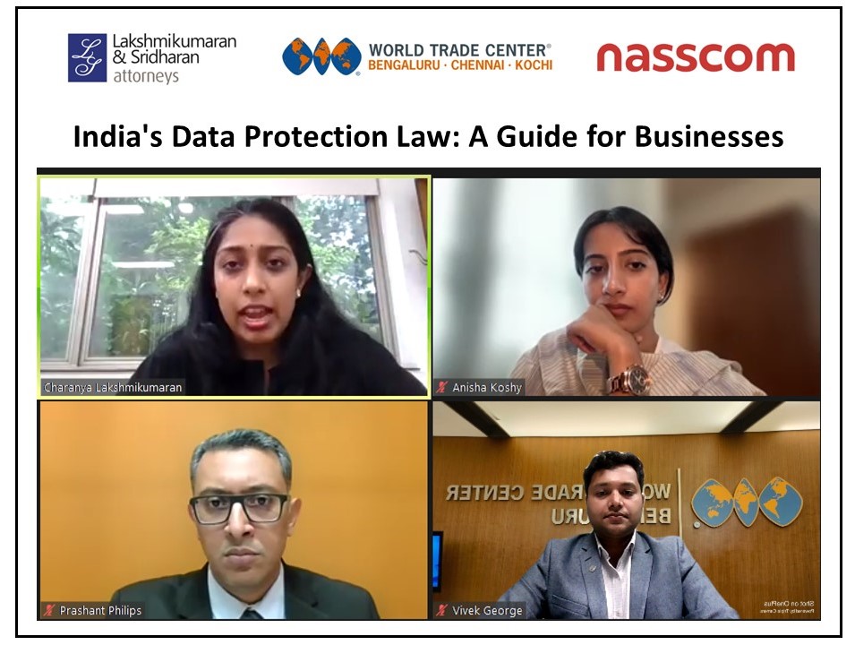 From the webinar on "India's Data Protection Law: A Guide for Businesses". Our esteemed speakers from <a href="/lakshminsri/">Lakshmikumaran and Sridharan</a>  and <a href="/nasscom/">nasscom</a>  shed light on the changes introduced by the new law, the obligatory  responsibilities, sector-specific data protection regulations, and guidelines