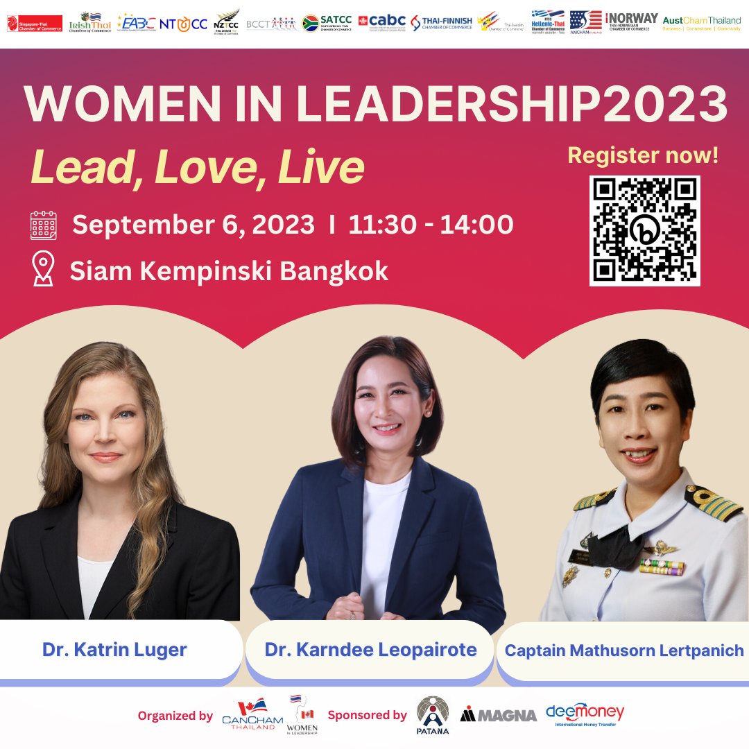 ✨Embrace the power of Leading, Loving, &amp; Living with purpose!
Join us at CanCham’s Women In Leadership 2023 as we explore how today's successful women leaders shape their own futures.

👉 BOOK NOW!: bit.ly/WIL2023-LeadLo…  

#WIL2023 #CanChamThailand #CanChamEvents