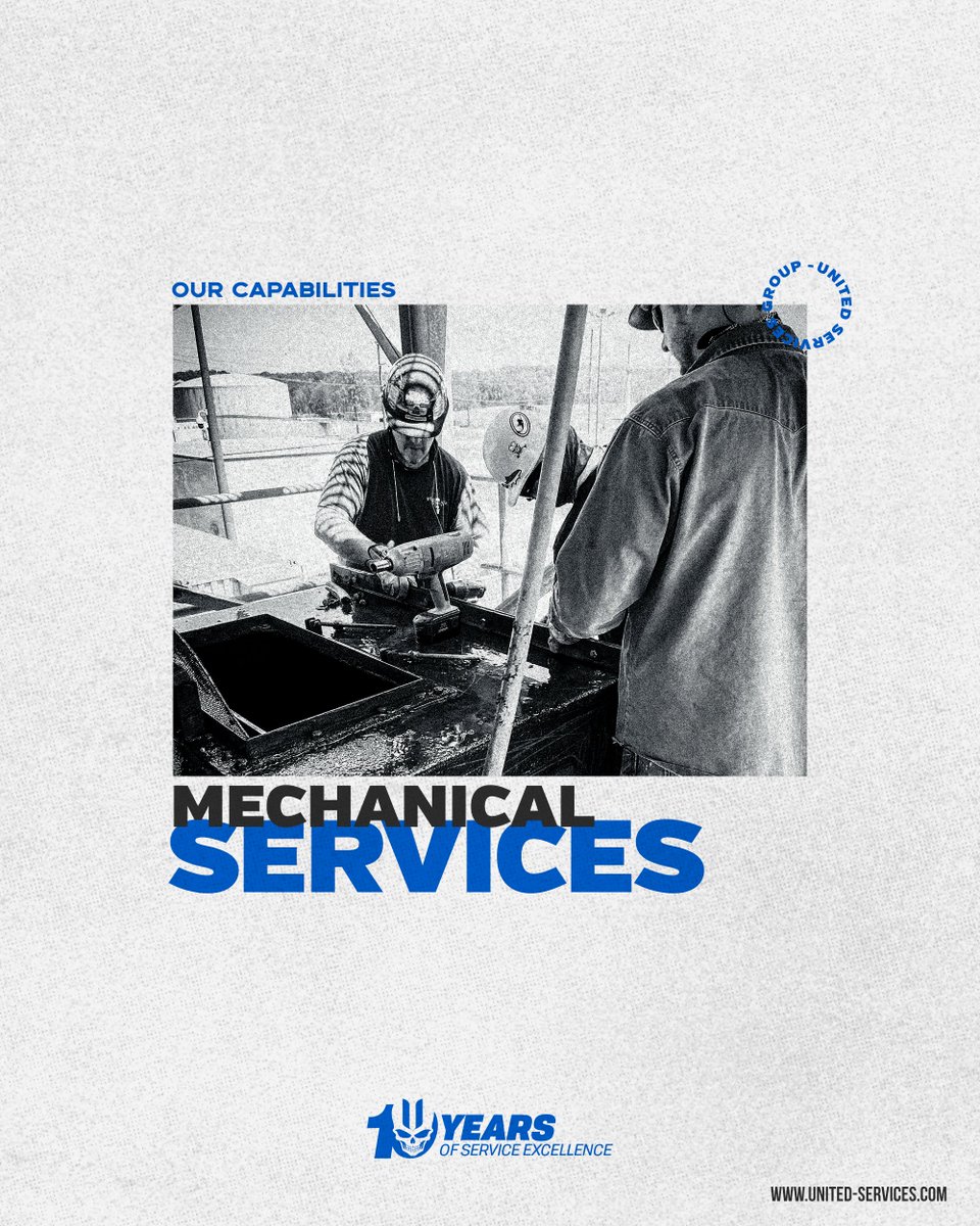 UntdSrvcsGroup's tweet photo. Our Capabilities: Mechanical Services Support

We have union and non-union manpower ready to mobilize in as little as 24 hours.

If you're in need of a quote quickly, reach out to us today by (𝟵𝟴𝟬) 𝟮𝟯𝟳-𝟭𝟯𝟯𝟱 or submit a request at https://t.co/LBTqsKvMyt.

#USG10 https://t.co/DzSJQ73i5a