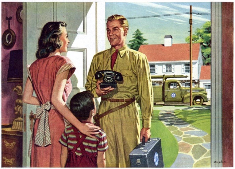LRonLacy's tweet photo. #OTD in 1947
‘Putting in a telephone for you . . .
Illustration by James R. Bingham (1917-1971)
🧵
#illustration #illustrationart #illustrationartists #JamesBingham #telephone #BellTelephone #BellSystem #telecommunications https://t.co/OHePGWaFh7