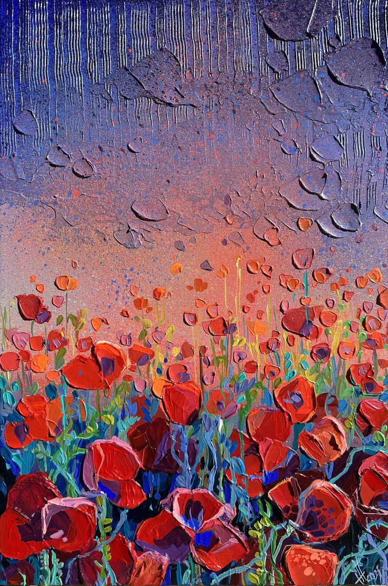 acrylic, canvas 40*60 cm "heat over the poppy field"