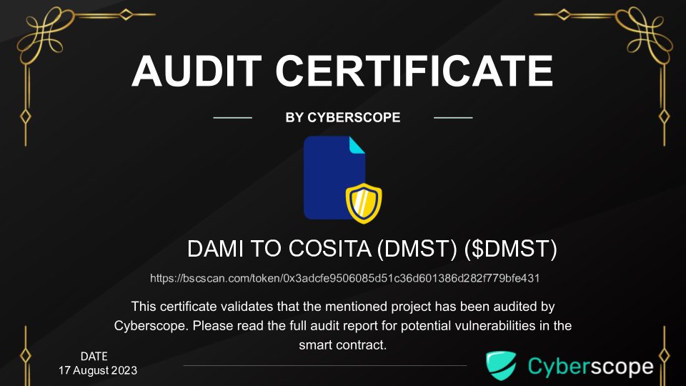 DamiToCosita's tweet photo. PRESALE STARTED ON
https://t.co/6vs79aTwGd
AUDIT AND KYC AND PROJECT VERIFIED BY #CYBERSCOPE 

DONT MISS YOU CHANCE TO GET EARLY AND EARN 4% REWARDS BY JUST HOLDING $DMST
46% BURNED ALREADT BEFORE LAUNCH
#DMST #DemiToCosita #1000x #MemeCoin https://t.co/0UzsfY4ioI