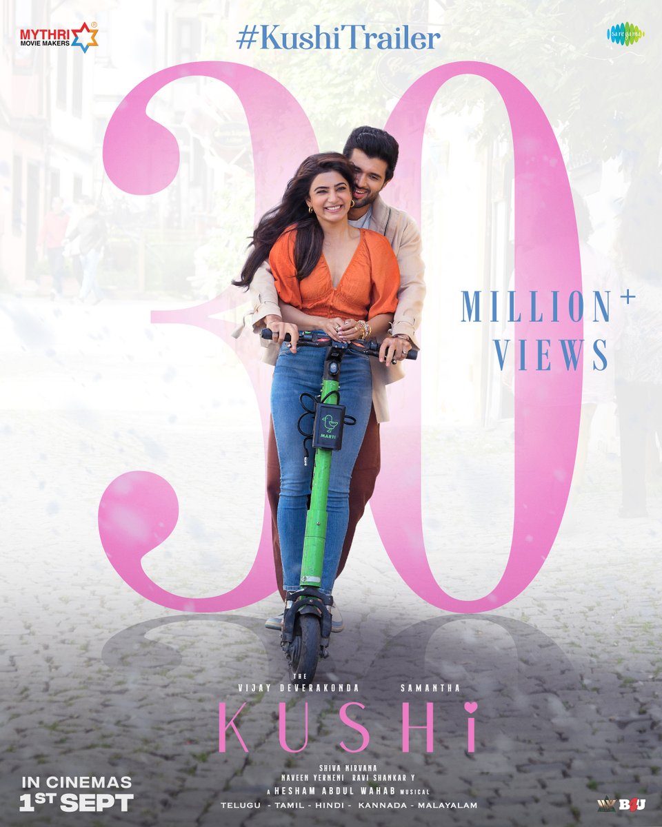 30 Million views and counting for the #KushiTrailer❤️‍🔥

Let's celebrate love and marriage in cinemas from September 1st ❤️

- bit.ly/KushiTrailer