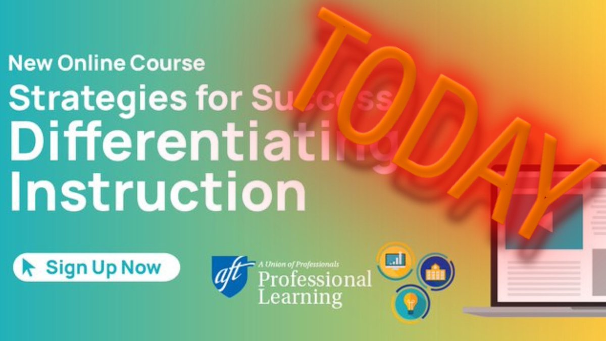 LAST CALL. 🌟 The next #AFTPD self-paced #AFTeLearning course Differentiating Instruction is TODAY. Register for the @AFTunion’s Strategies for Success series!

Click for more information: aftelearning.org/Differentiation 

@SarahElwellDC @LisaEdickinson @AFTMembBen