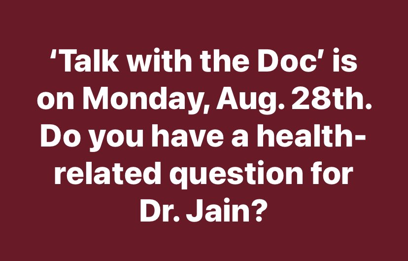 LouiseMartinCBC's tweet photo. Comment below or DM me if you have a health-related question for ⁦@TrevorJain⁩ 
He’s back with Talk with the Doc on Monday, August 28th. #pei #talkwithdoc #healthcare https://t.co/dghrIygMm0