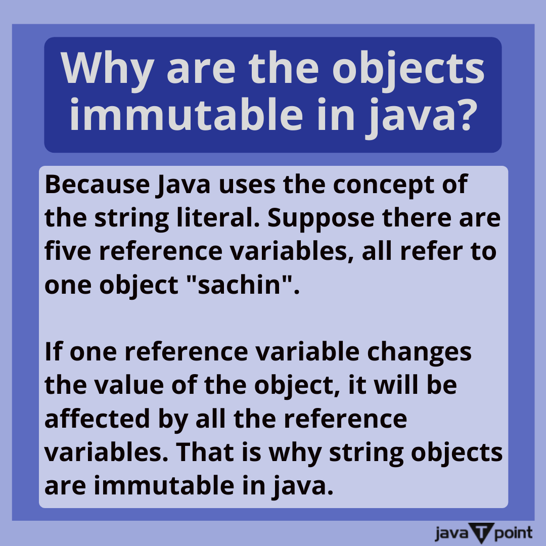 Bhavana83491661's tweet image. Why are the objects immutable in Java ?
.
.
.
.
for more questions about Java
bit.ly/3kw8py6
check the above link
.
.
.
.
#string #stringbuffer #stringbuilder #trycatch #exception #interface #class #package #inheritance  #javatpoint