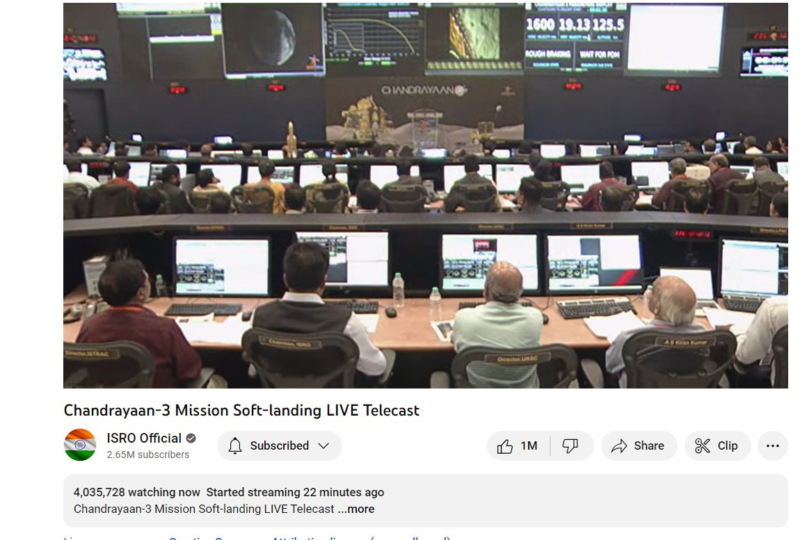 CKmatics's tweet photo. Amazing 4.3M watching Live !!!! 

Wishing #Chandrayaan3 a successful soft landing. #Chandrayaan3Landing https://t.co/q2Hq4bOFo9