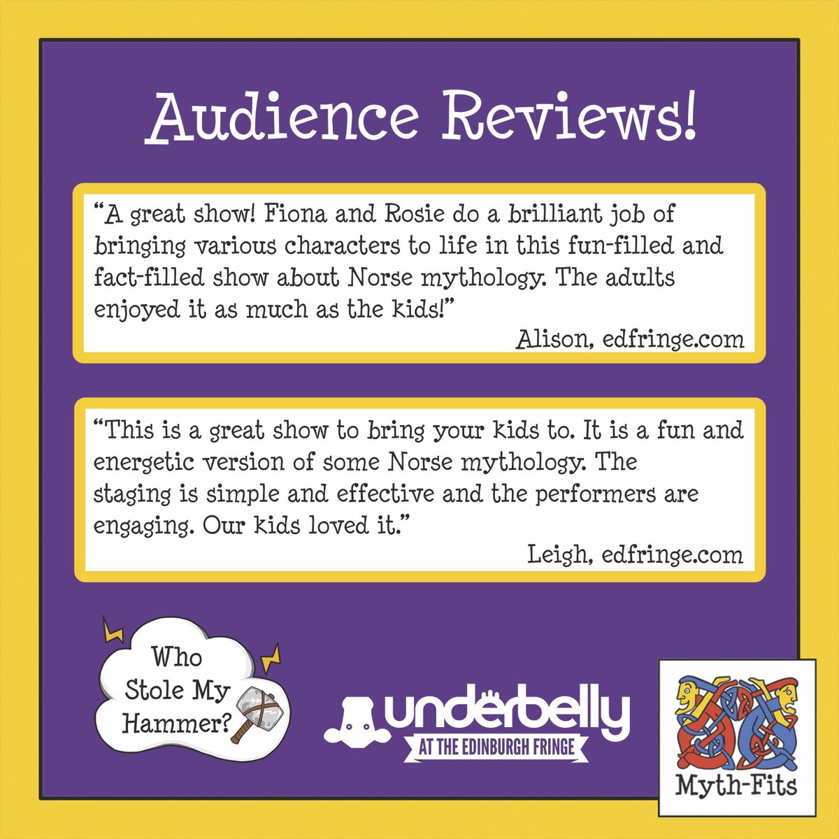 We couldn’t be happier with the audience response to our show! 

Only 5 chances left to see our ⭐️⭐️⭐️⭐️⭐️ storytelling adventure.

🎭Who Stole My Hammer?
⏰11.30am
📍<a href="/FollowTheCow/">Underbelly Edinburgh</a> Bristo Square

#fillyerboots #edfringe #storyteling #childrensshows #theatre #mythology #vikings