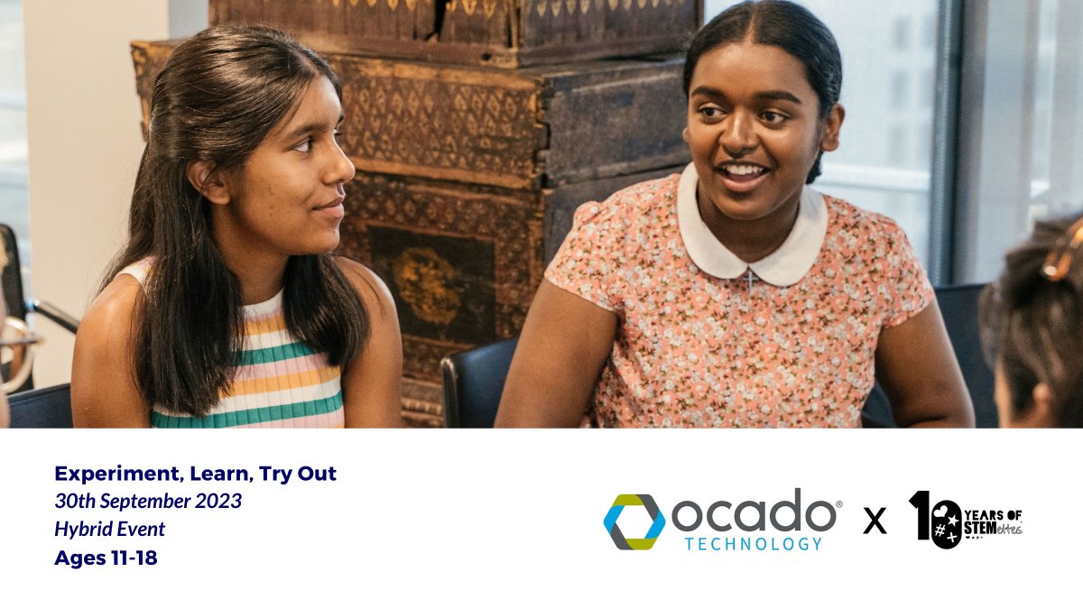 Innovation, learning & fun with @OcadoTechnology 🚀 A one-day hackathon for curious beginners & enthusiasts alike to explore the world of robotics & AI. 📆 30th Sept 📍Hertfordshire & online 💡 Ages 11-18 yrs Sign up: stemettes.org/events/experim… #OcadoTechnologyxStemettes