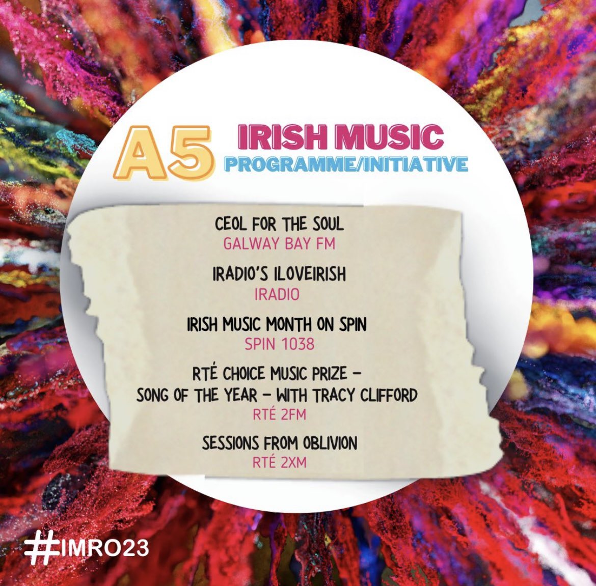 Absolutely delighted and chuffed to bits to have been nominated for #IMRO23 with Ceol for the Soul

Congrats to all the team at @gbayfm on a record 7 nominations 👊🏽

#radiopresenter #irishmusic #ceolforthesoul