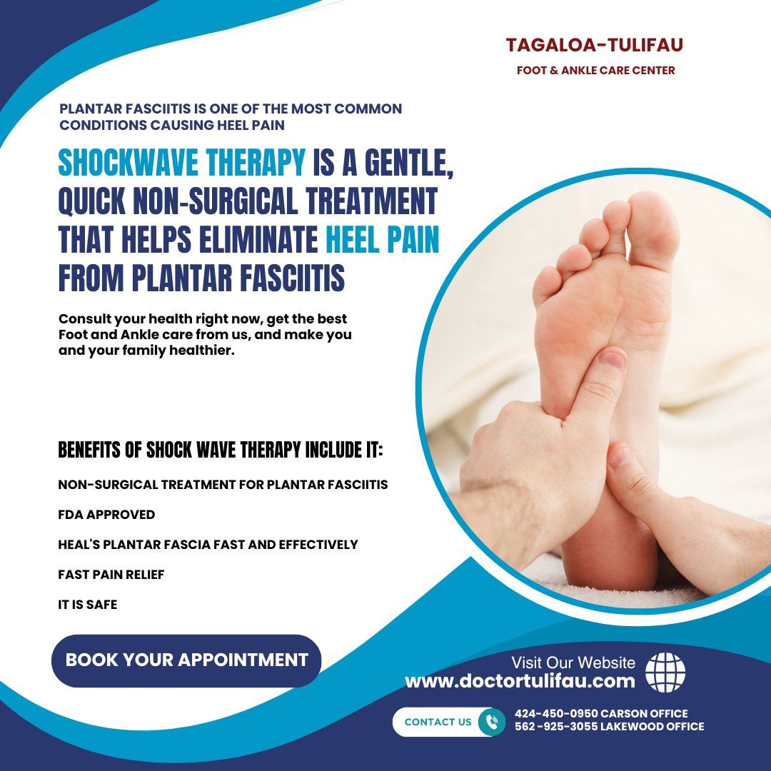 drtulifau's tweet image. Book your appointment and have your consultation with Dr. Tagaloa-Tulifau,
ttfacfootdoctor.com/free-initialco…
Find out more about our website &amp;amp; contact us:
(doctortulifau.com)
424-450-0950 Carson Office
562 -925-3055 Lakewood Office
#shockwavetreatment  #sargoun #heelpain
