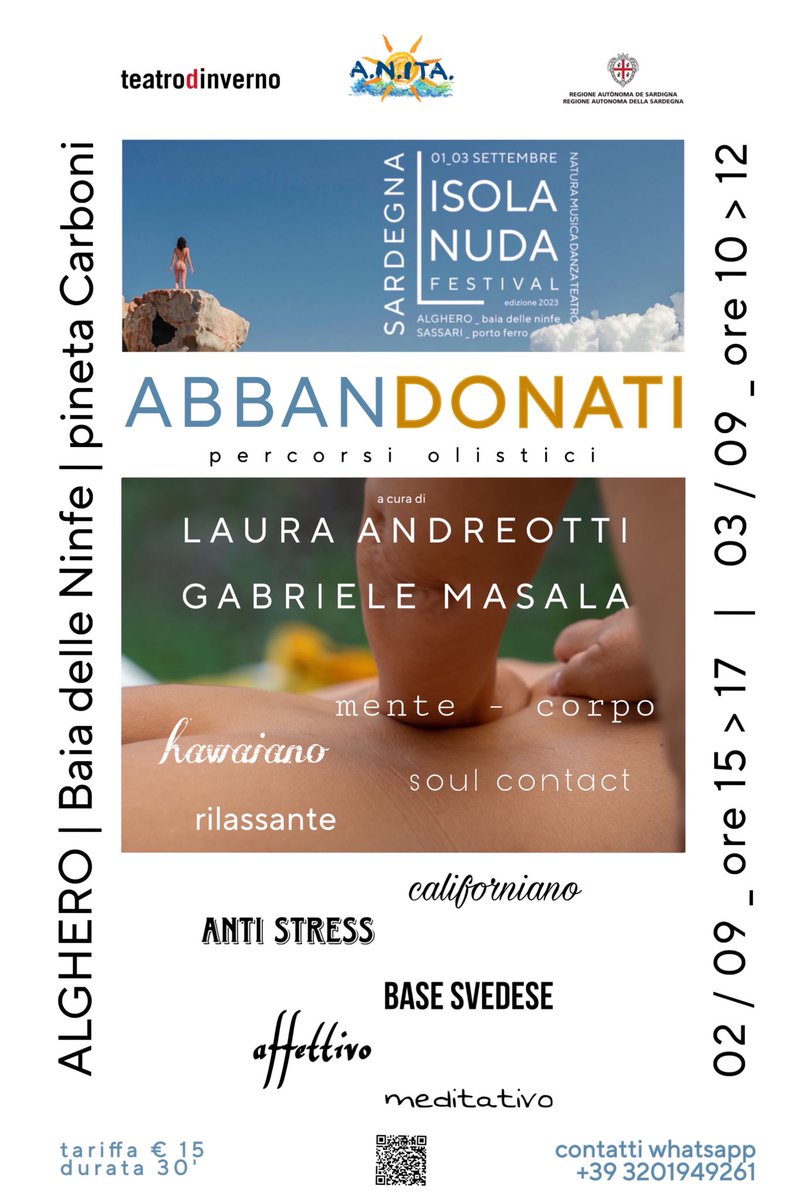 Anita_naturismo's tweet photo. Ecco alcuni degli eventi del Festival L'Isola Nuda 01_03 Settembre
Per info: https://t.co/6UigyjKCAy
#lisolanuda #festival #teatrodinverno #venereinpelliccia #nudidautore #portoferro #baiadelleninfe #massaggo #holistic #anita #naturismoanita #nudiverso #sardegnanaturista https://t.co/jcS3Zzf312