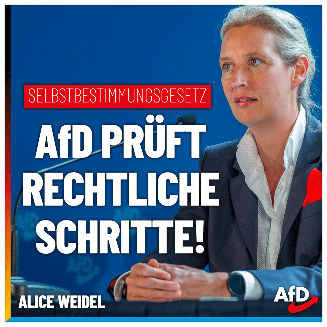 Alice_Weidel's tweet photo. #Selbstbestimmungsgesetz entmündigt Eltern – #AfD prüft verfassungsrechtliche Schritte! 
Die Bundesregierung hat sich auf das „Selbstbestimmungsgesetz“ geeinigt, das vermeintliche #Diskriminierung bekämpfen und es nicht nur Erwachsenen, sondern auch Kindern ab dem 14. Lebensjahr ermöglichen soll, einmal jährlich ihr amtliches Geschlecht sowie den Vornamen zu wechseln. 
Mahnende Stimmen beispielsweise dahingehend ignorierend, dass ein solches Gesetz krimineller Identitätsverschleierung Vorschub leiste, erhebt sich die Bundesregierung zum wiederholten Male nicht nur über wissenschaftliche Fakten, sondern stellt sich erneut gegen das #Grundgesetz. ‚Pflege und Erziehung der Kinder sind das natürliche Recht der Eltern und die ihnen zuvörderst obliegende Pflicht‘, so lautet es in #Artikel6, den das Selbstbestimmungsgesetz ad absurdum führt. Denn widersprechen Eltern dem Wunsch ihres Kindes nach einem Geschlechtswechsel, können zukünftig Familiengerichte gegenteilig entscheiden und einen Wechsel des Geschlechtes anordnen.
Schlimmer noch ist die Tatsache, dass sich die Bundesregierung einen Präzedenzfall schafft, der es zukünftig an den unterschiedlichsten Stellen möglich machen wird, staatliche Institutionen zu Erziehungsberechtigten zu erklären, wenn es den ideologischen Zwecken der Ampel dient.
Die AfD prüft verfassungsrechtliche Schritte, um diesem Treiben Einhalt zu gebieten. Kinder sind unser höchstes Gut, die Erziehungsrechte von Eltern haben unantastbar zu bleiben! #FrauenSagenNein #DeshalbAfD