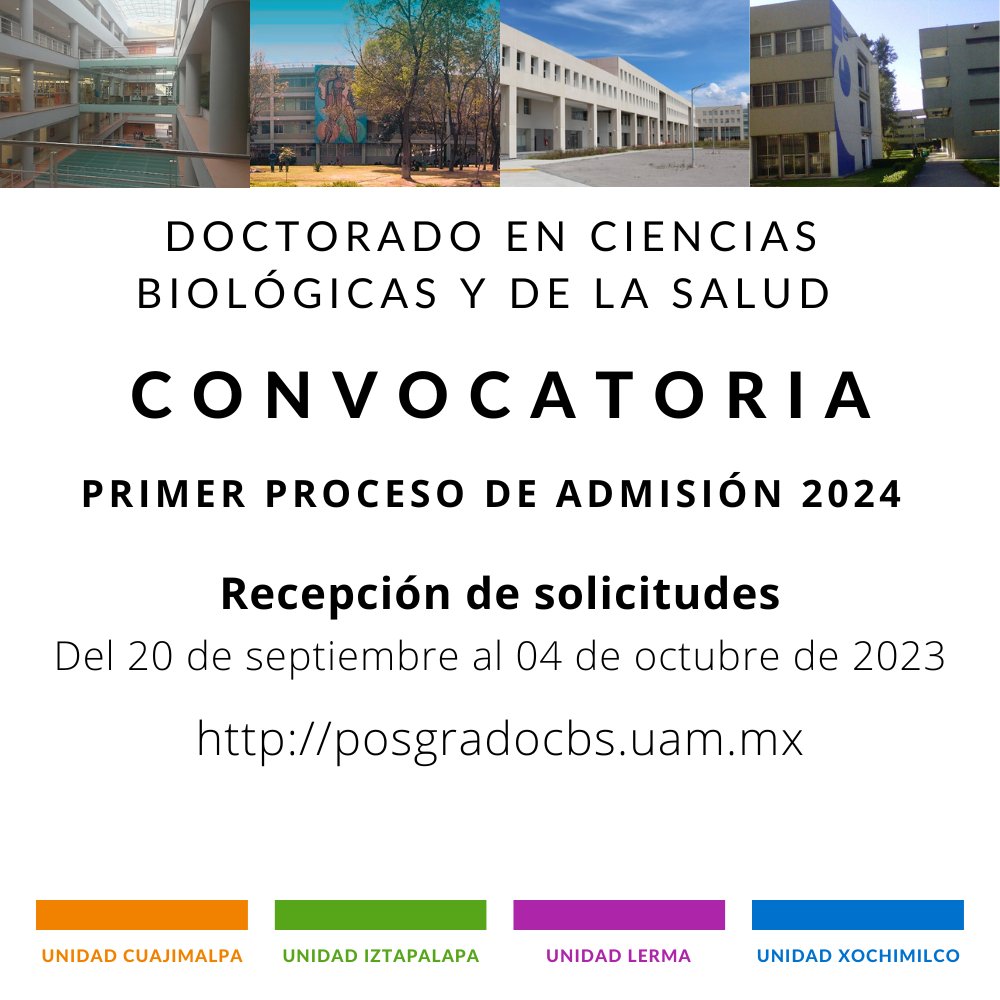 DCNI_UAMC's tweet photo. 1er Proceso de Admisión 2024 del Doctorado en Ciencias Biológicas y de la Salud. 

Convocatoria:
chrome-extension://efaidnbmnnnibpcajpcglclefindmkaj/https://t.co/rLjX0P9PQy

#lauam
#SoyUAM
#UAMCuajimalpa #UAMLerma #UAMIztapalapa #UAMXochimilco https://t.co/gWHXyQEdbb