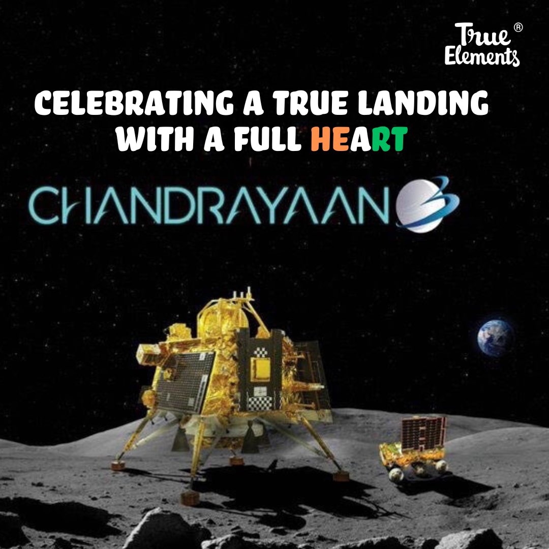 trueelements's tweet image. #Chandrayaan3 - Touching the Moon &amp;amp; filling our hearts with Pride 🇮🇳😍

Congratulations @isro on this truly incredible landing 🌕🚀

#TrueElements #KeepsYouFull #FoodThatDoesNotLie #indiaonthemoon #isro #HistoryCreated