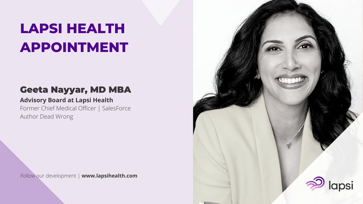 🌟 Incredible News from @lapsihealth! 🌟 We are thrilled to introduce Geeta Nayyar, MD MBA (@drgnayyar), as our newest member of the Advisory Board!🎉 An outstanding trailblazer and expert in the realms of medicine and technology, she has formerly served as the Chief Medical…