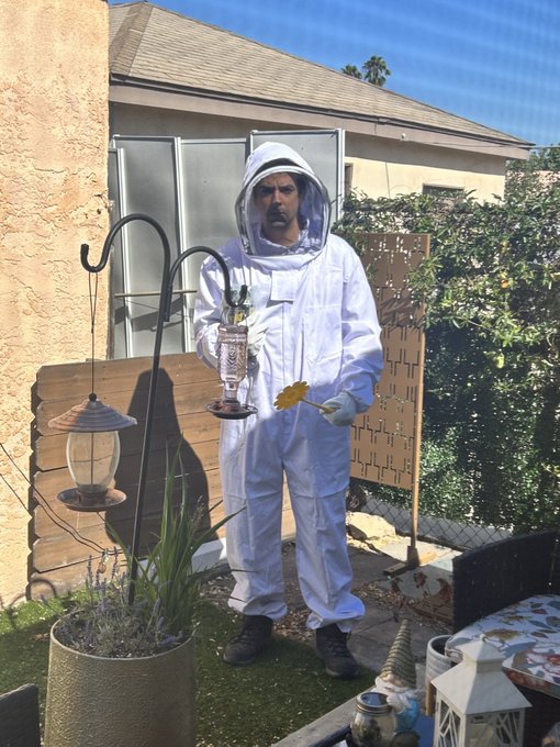 wasps keep attacking our hummingbirds (and me) so @SkoochLoL is taking matters into his own hands https://t