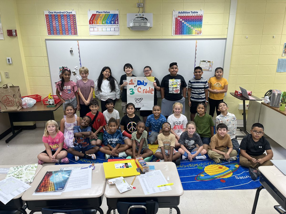 MrsCPaluch's tweet photo. First day of third grade for these kids! Ready to rock third grade. #3rdgraderocks #3rdgradeisthebest #d123han https://t.co/ZFZfnSHOnt