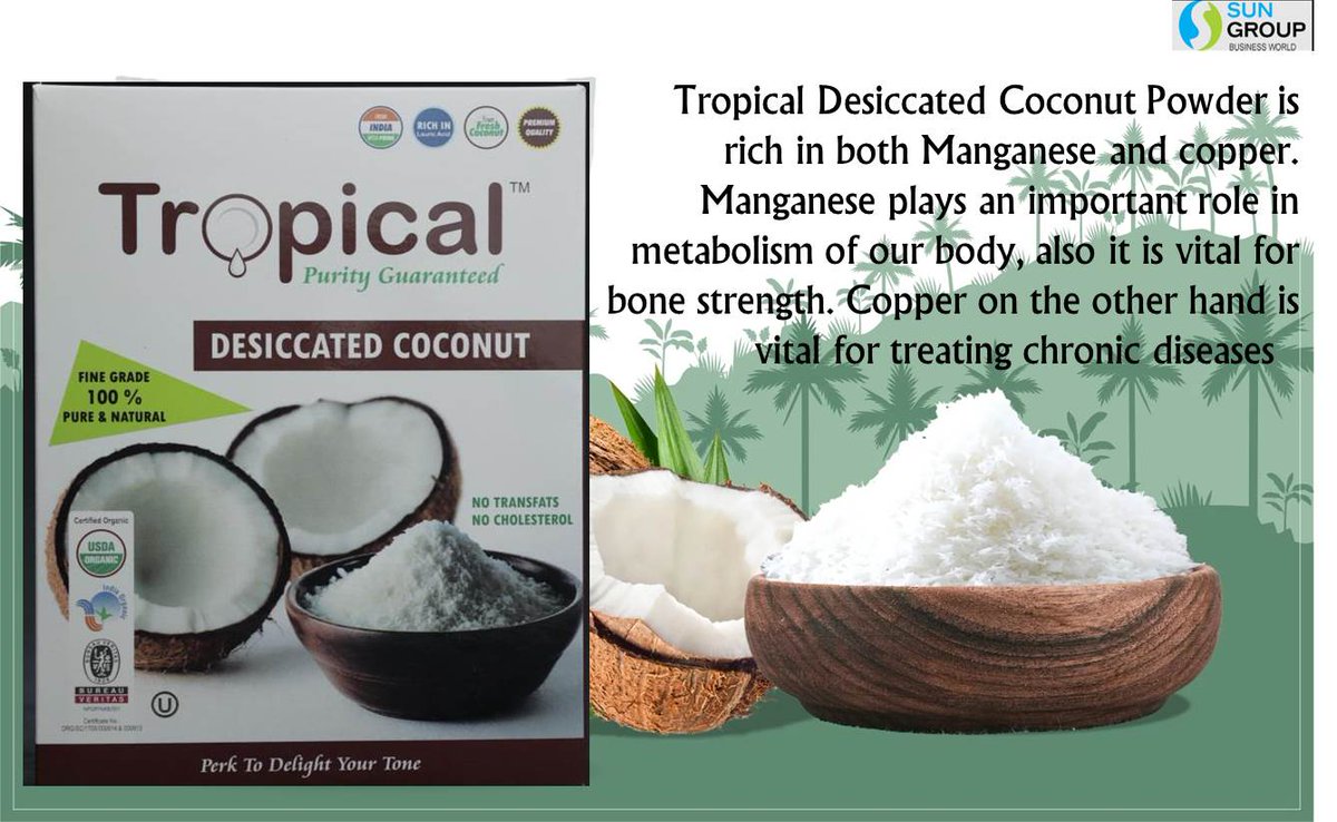 sunbionaturals's tweet image. #tropicalcoconut - Rich in maganese and copper #coconut #coconutpowder #desiccatedcoconut #desiccatedcoconutpowder
