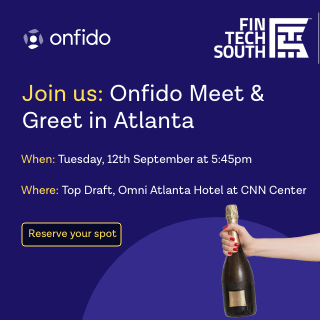 Onfido's tweet photo. Attending Fintech South’s world-class Summit in Atlanta? Well you're invited to join us at Top Draft for networking with your fintech peers, beautiful views, and delicious food &amp; cocktails. Reserve your spot here: https://t.co/6rZhNbC9bW 
#Fintech #MeetAndGreet #FintechSouth https://t.co/W6QSeZIgSR