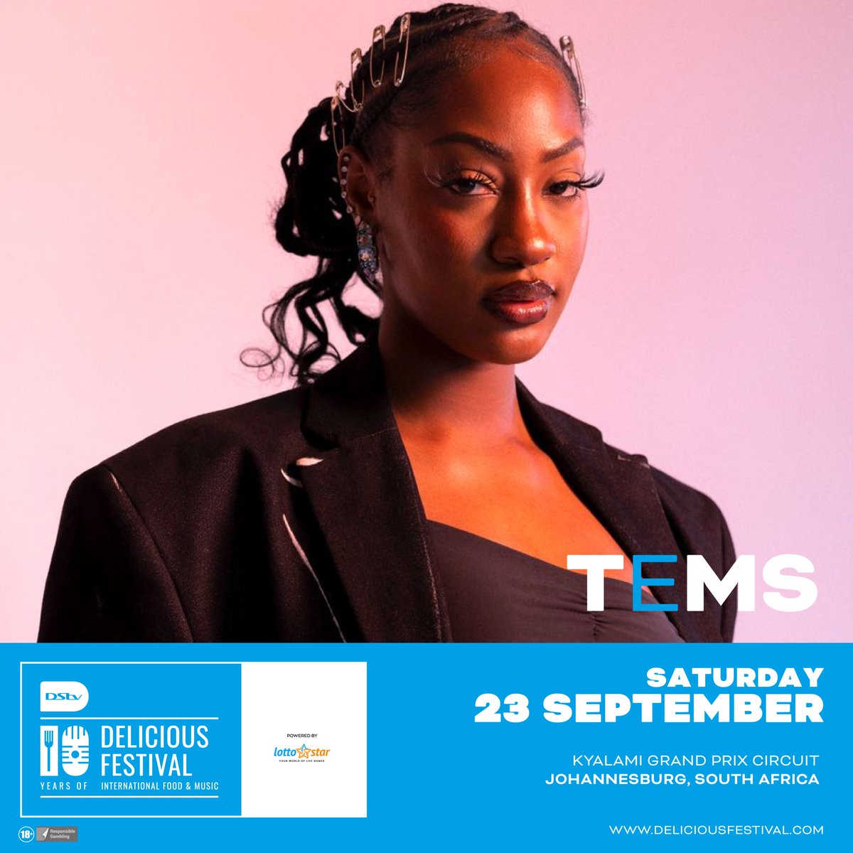 Catch @temsbaby at @DStv Delicious Festival Powered by LottoStar. Her soulful sound fuses Afrobeats, R&B, and pop. Let her music resonate deep within your soul and inspire you to be unapologetically you. #DStvDeliciousFestival