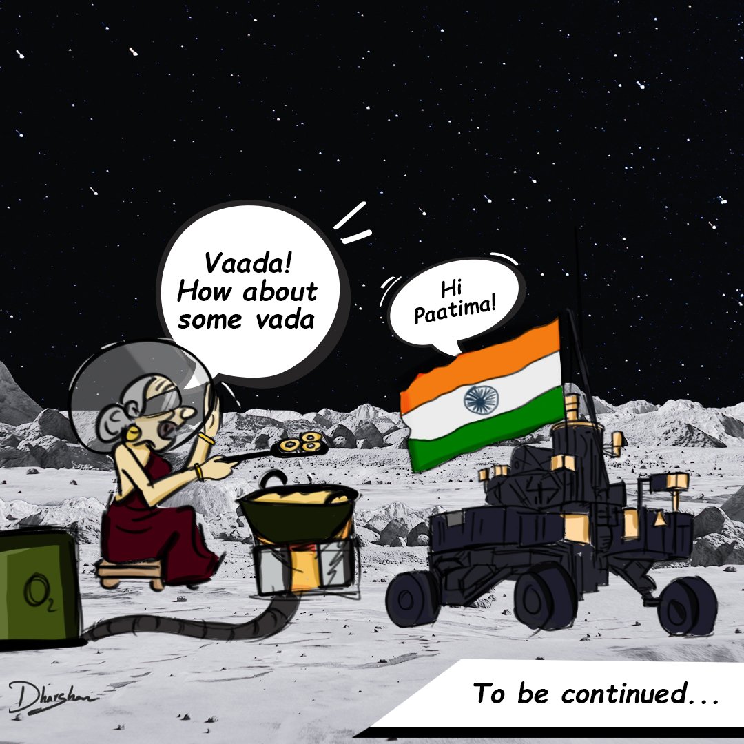 Dharsh_scribble's tweet photo. It's really a larger step &amp; wanted to make a conceptual illustration for that.For a nice tweak added the pattima who made generations eat sitting on the moon.
#chandrayaan3 #india #proud #indian #isro #isromissions #isroindia #manipulation #digitalart #digitalpainting #art https://t.co/63btioXB5d