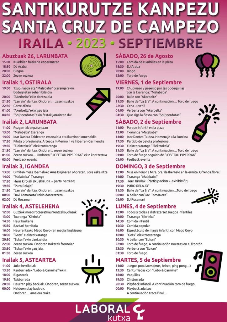 Mendialdea_info's tweet image. Santikurutze #Kanpezu-ko Jaiak 2023.
Fiestas de Santa Cruz de #Campezo 2023.
#ArabakoMendialdea #MontañaAlavesa