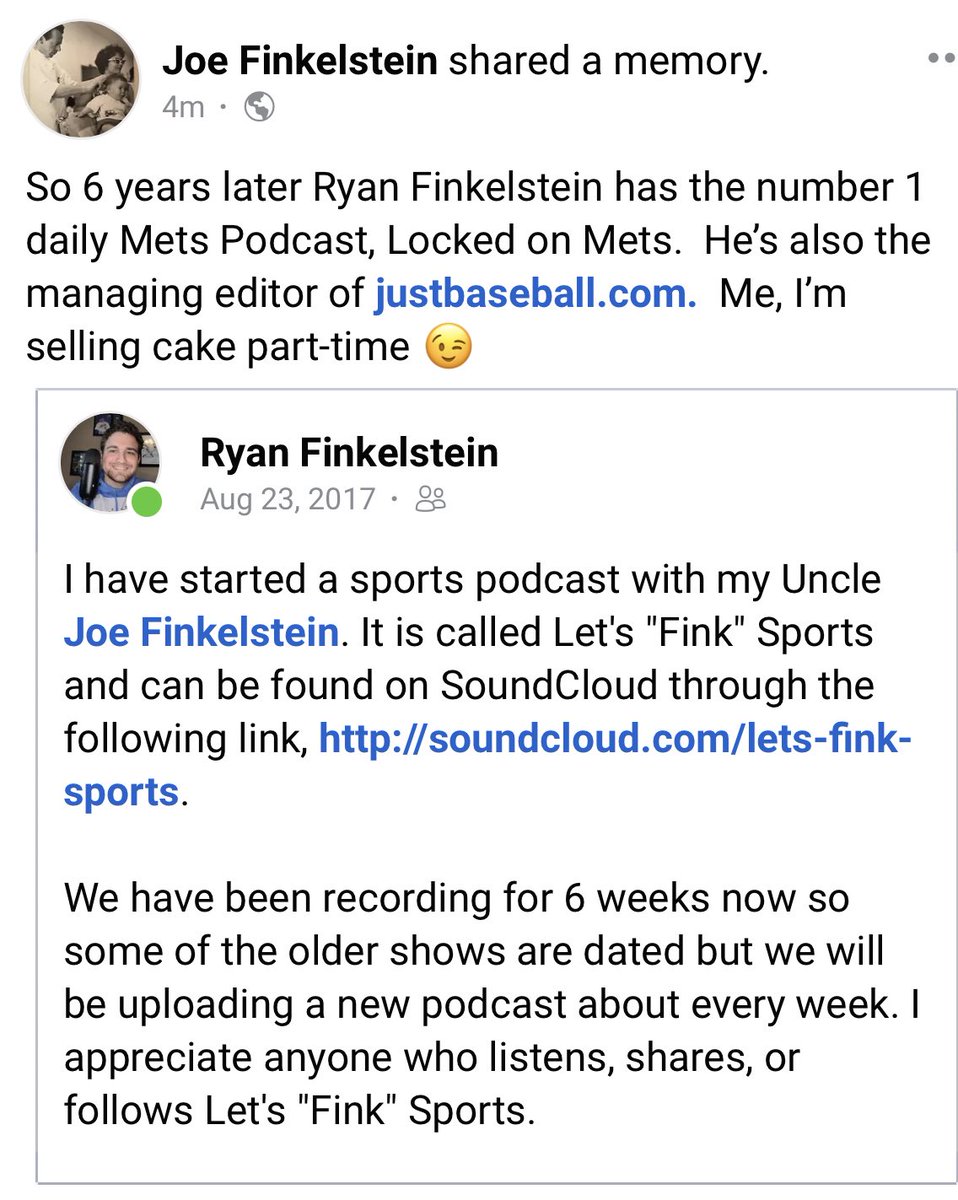 Six years ago today, I posted my first ever podcast. My uncle was the host, I was the analyst and we called it “Let’s Fink Sports”

We did the show weekly for over a year, with my Dad being the only listener. That fun show, which is probably lost to one of my old laptops, was the