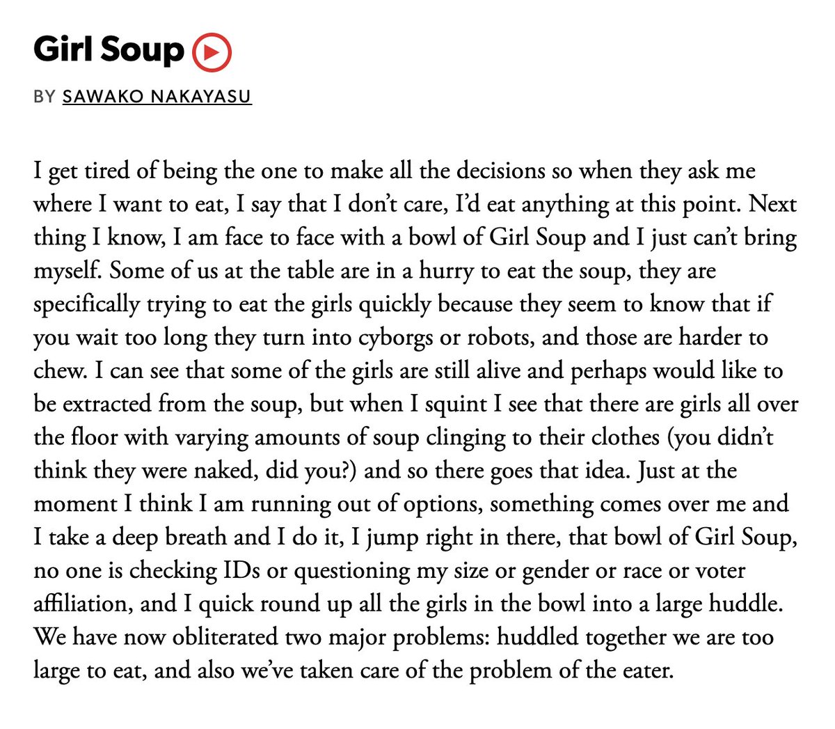 writsonia's tweet photo. "Girl Soup" by @sawakonakayasu in @poetrymagazine https://t.co/iH7dHXjt7G