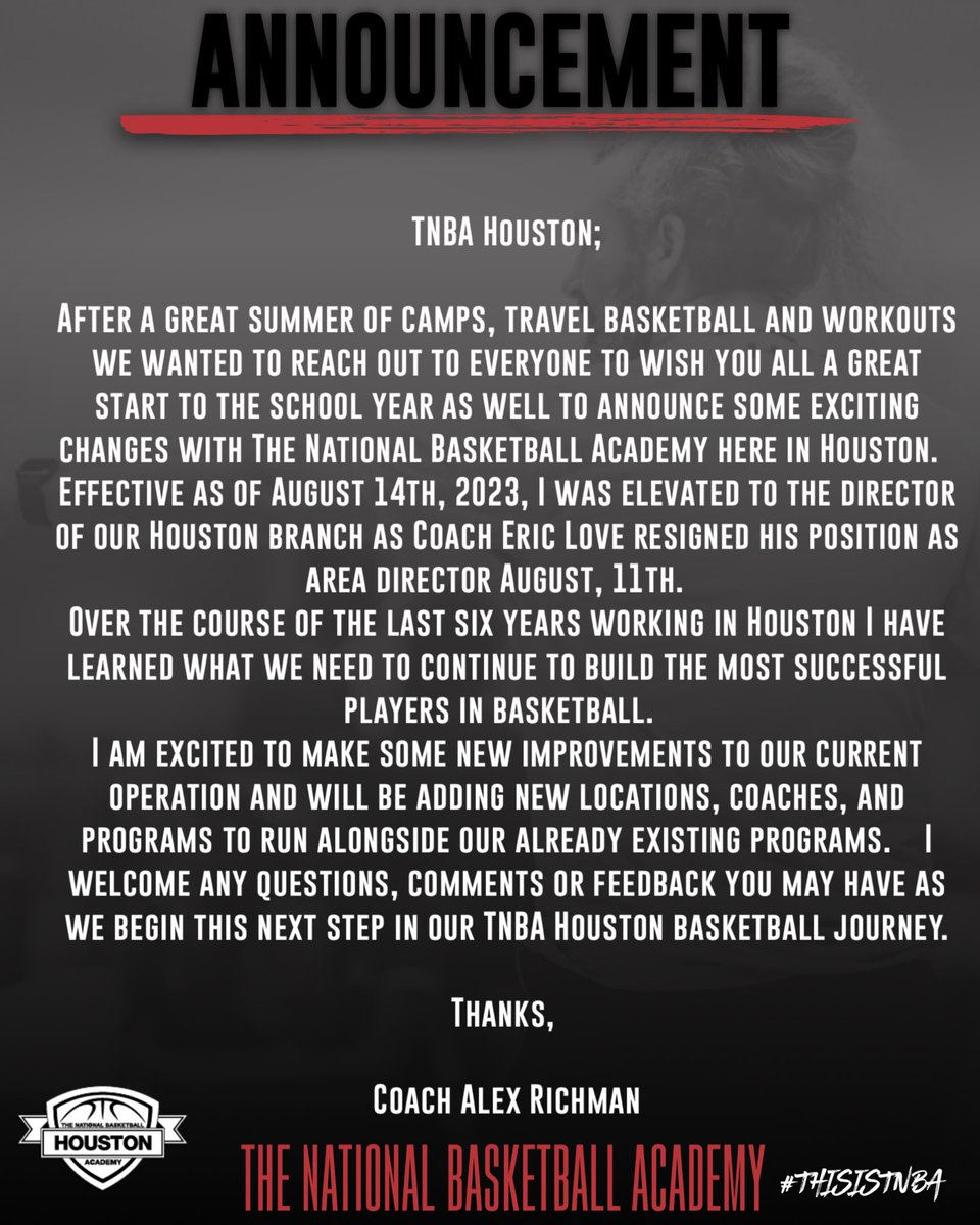 Alex Richman (@coachalextnba) on Twitter photo Big announcement 🏀 Big announcement 🏀