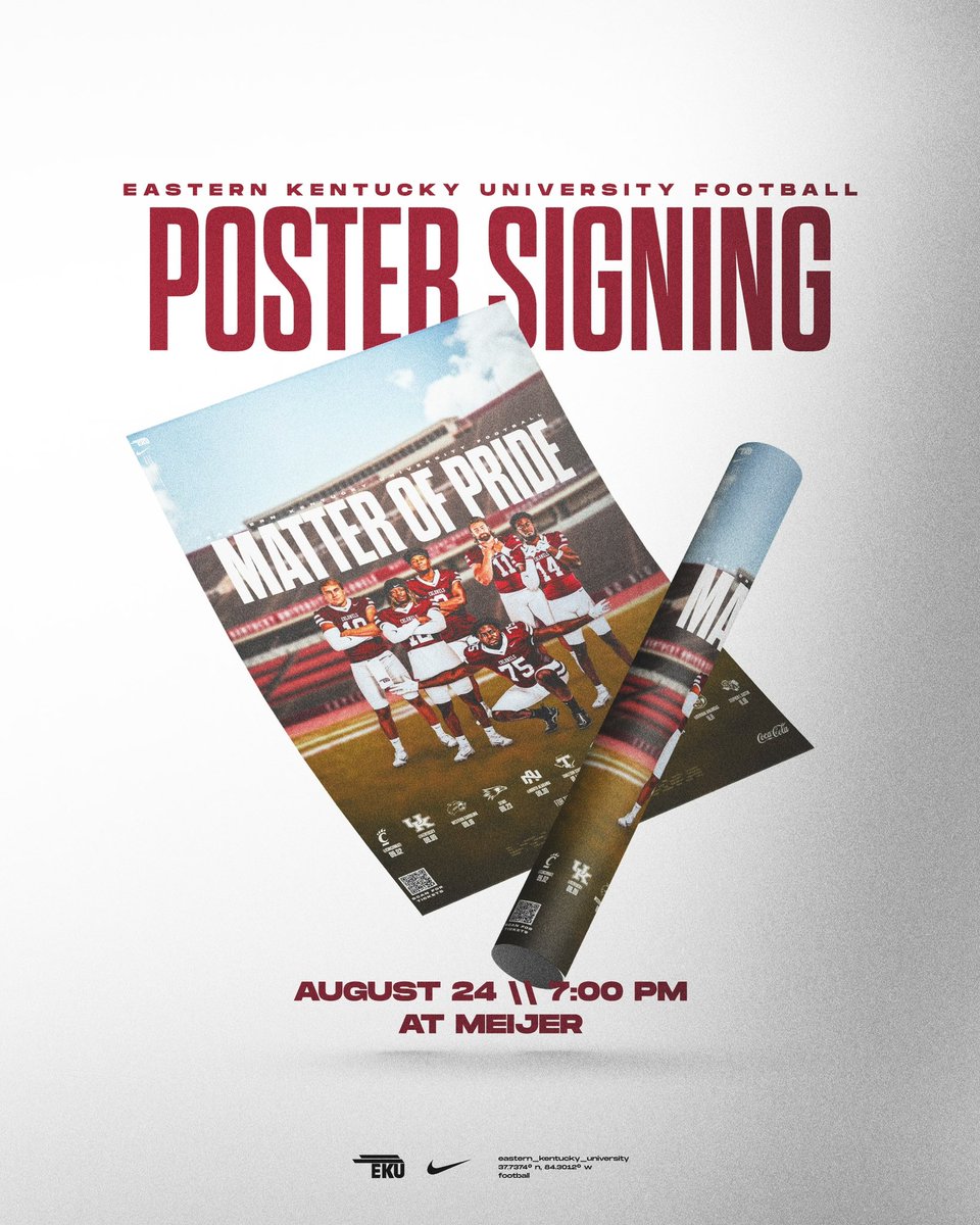 EKU Football (@ekufootball) on Twitter photo Don’t miss your chance to get an autographed EKU football poster tomorrow night at Meijer in Richmond!
Come see <a href="/Marvion76Field/">Marvion Field</a> <a href="/jtduff27/">Jonathan Duff</a> <a href="/loganexpress11/">Logan Blake</a> <a href="/joshua_carter4/">Joshua Carter</a> <a href="/JrMunlin/">Vincent Munlin Jr.</a> from 7-8 PM!
#E2W | #MatterOfPride Don’t miss your chance to get an autographed EKU football poster tomorrow night at Meijer in Richmond!
Come see <a href="/Marvion76Field/">Marvion Field</a> <a href="/jtduff27/">Jonathan Duff</a> <a href="/loganexpress11/">Logan Blake</a> <a href="/joshua_carter4/">Joshua Carter</a> <a href="/JrMunlin/">Vincent Munlin Jr.</a> from 7-8 PM!
#E2W | #MatterOfPride