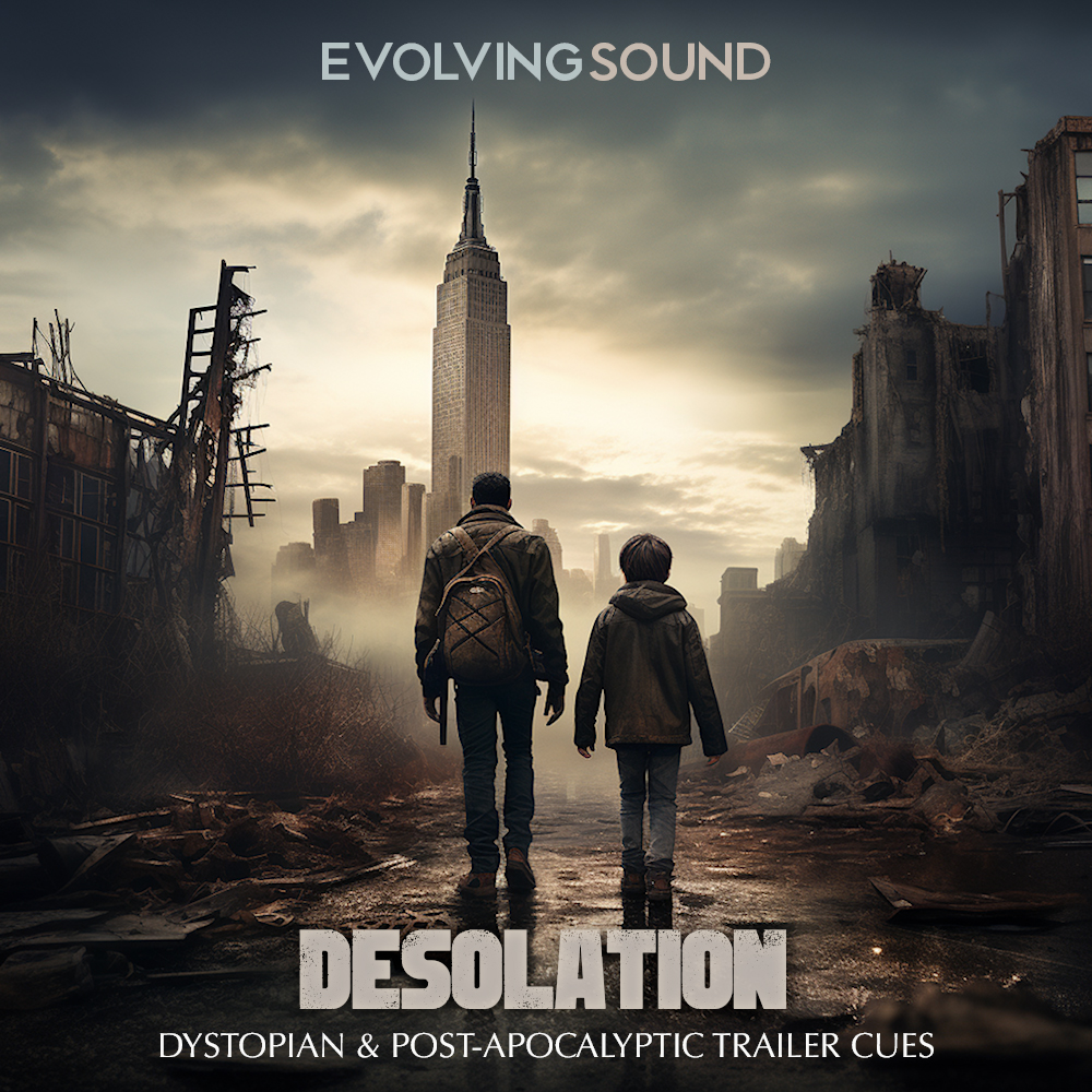 EvolvingSound's tweet image. Excited to announce our new album 'DESOLATION' - an engaging collection of dystopian and post-apocalyptic trailer cues, to help celebrate the forthcoming zombie apocalypse/alien invasion/end of humanity!  Heading exclusively to industry friends soon.  #TrailerMusic #Desolation
