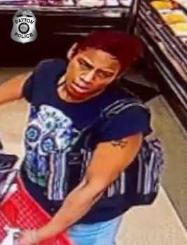 DaytonPolice's tweet photo. The Dayton Police Department is looking to identify the below individual as she is a frequent shoplifter at Gem City Market and threatened one of the employees with a knife when they confronted her.

If you have any information please call DPD at (937) 333-COPS (2677). https://t.co/jMz01ffU3A